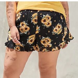 🆕🌻3X SUNFLOWER RUFFLE HEM GAUZE MID SHORT